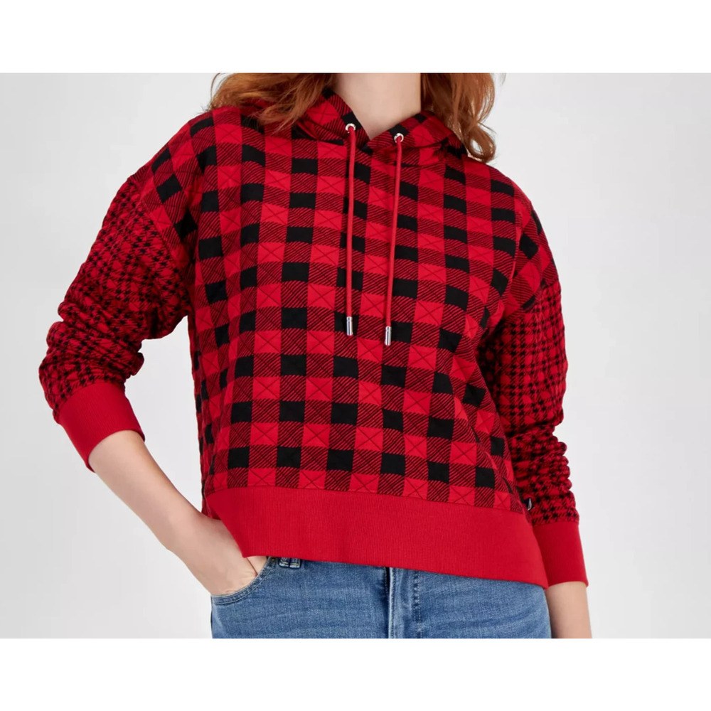 Nautica Jeans Co Red Black Quilted Buffalo Plaid Hoodie XL Lakeside Cabin NWT